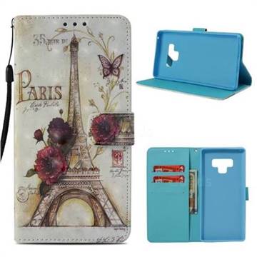 Flower Eiffel Tower 3D Painted Leather Wallet Case for Samsung Galaxy Note9