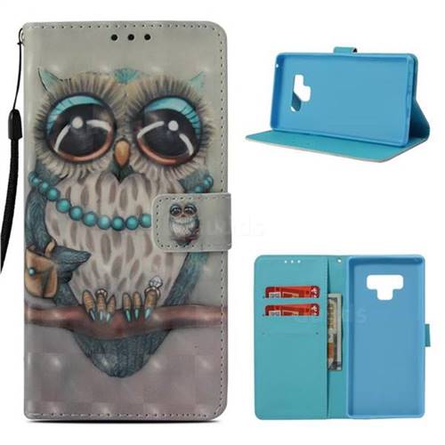 Sweet Gray Owl 3D Painted Leather Wallet Case for Samsung Galaxy Note9