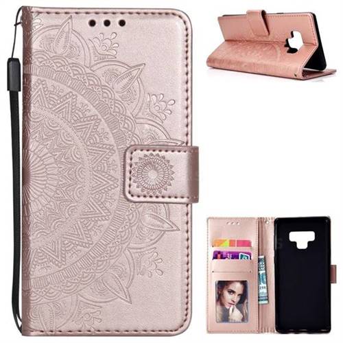 Intricate Embossing Datura Leather Wallet Case for Samsung Galaxy Note9 - Rose Gold