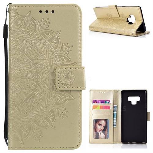 Intricate Embossing Datura Leather Wallet Case for Samsung Galaxy Note9 - Golden