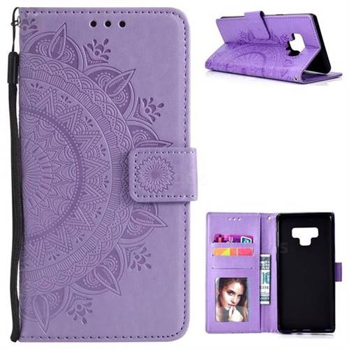 Intricate Embossing Datura Leather Wallet Case for Samsung Galaxy Note9 - Purple