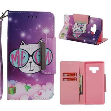 Glasses Cat Big Metal Buckle PU Leather Wallet Phone Case for Samsung Galaxy Note9