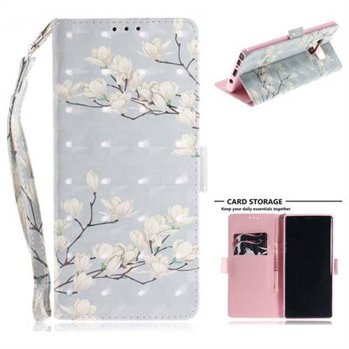 Magnolia Flower 3D Painted Leather Wallet Phone Case for Samsung Galaxy Note9