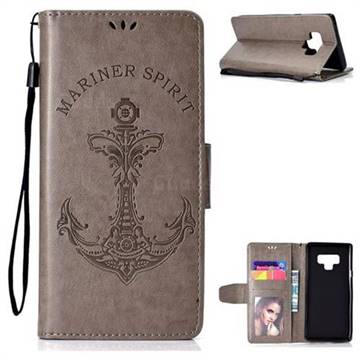 Embossing Mermaid Mariner Spirit Leather Wallet Case for Samsung Galaxy Note9 - Gray