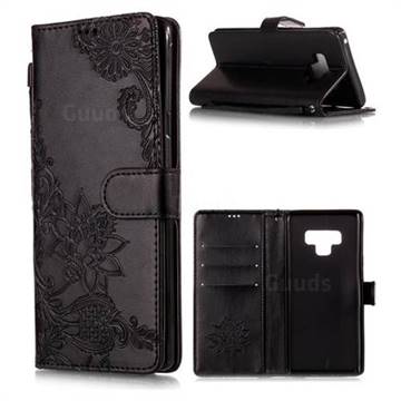 Intricate Embossing Lotus Mandala Flower Leather Wallet Case for Samsung Galaxy Note9 - Black