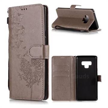 Intricate Embossing Dandelion Butterfly Leather Wallet Case for Samsung Galaxy Note9 - Gray