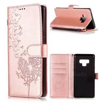 Intricate Embossing Dandelion Butterfly Leather Wallet Case for Samsung Galaxy Note9 - Rose Gold
