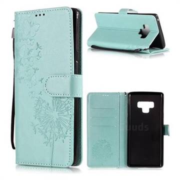 Intricate Embossing Dandelion Butterfly Leather Wallet Case for Samsung Galaxy Note9 - Green