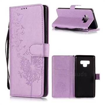 Intricate Embossing Dandelion Butterfly Leather Wallet Case for Samsung Galaxy Note9 - Purple