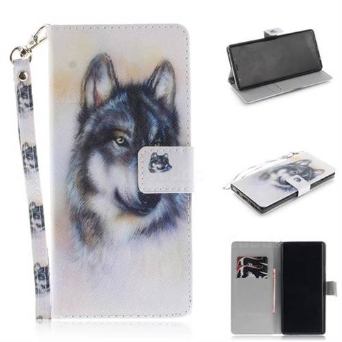 Snow Wolf Hand Strap Leather Wallet Case for Samsung Galaxy Note9
