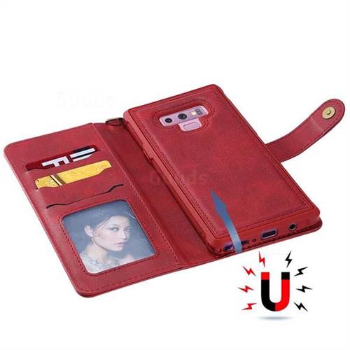 Retro Multi Functional Detachable Leather Wallet Phone Case For Samsung Galaxy Note9 Red 6952