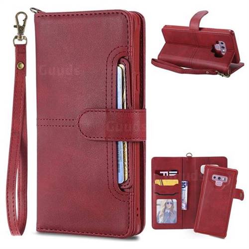 Retro Multi-functional Detachable Leather Wallet Phone Case for Samsung Galaxy Note9 - Red