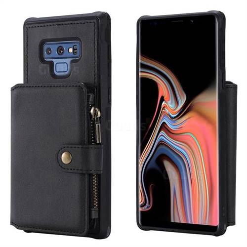 Retro Luxury Multifunction Zipper Leather Phone Back Cover for Samsung Galaxy Note9 - Black