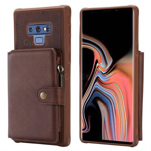 Retro Luxury Multifunction Zipper Leather Phone Back Cover for Samsung Galaxy Note9 - Coffee