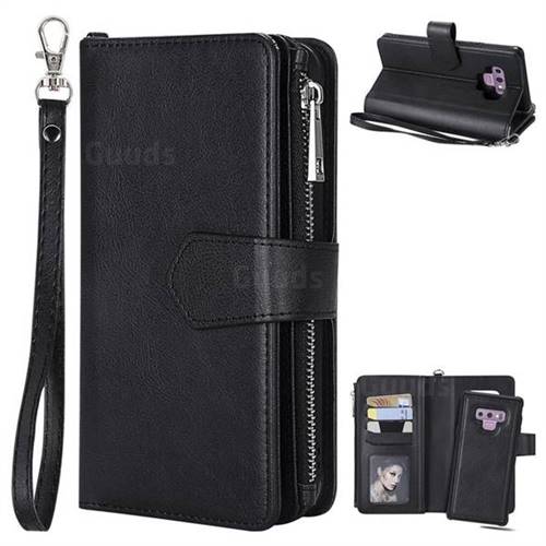 Retro Luxury Multifunction Zipper Leather Phone Wallet for Samsung Galaxy Note9 - Black