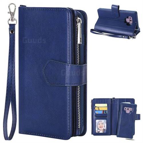 Retro Luxury Multifunction Zipper Leather Phone Wallet for Samsung Galaxy Note9 - Blue