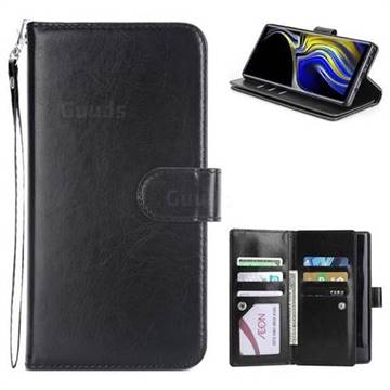 9 Card Photo Frame Smooth PU Leather Wallet Phone Case for Samsung Galaxy Note9 - Black