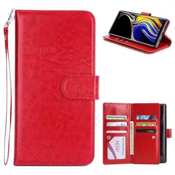 9 Card Photo Frame Smooth PU Leather Wallet Phone Case for Samsung Galaxy Note9 - Red