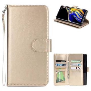 9 Card Photo Frame Smooth PU Leather Wallet Phone Case for Samsung Galaxy Note9 - Golden