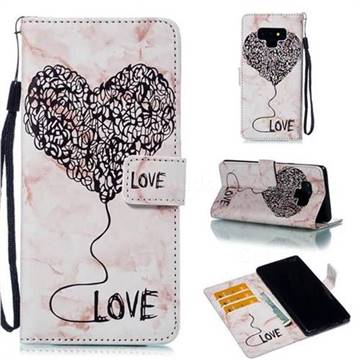 Marble Heart PU Leather Wallet Phone Case for Samsung Galaxy Note9 - Purple