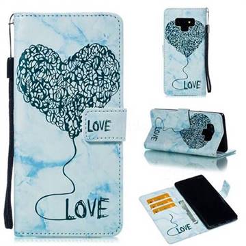 Marble Heart PU Leather Wallet Phone Case for Samsung Galaxy Note9 - Blue