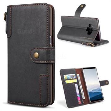 Retro Luxury Cowhide Leather Wallet Case for Samsung Galaxy Note9 - Black
