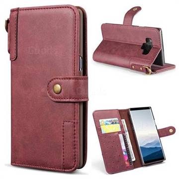 Retro Luxury Cowhide Leather Wallet Case for Samsung Galaxy Note9 - Wine Red