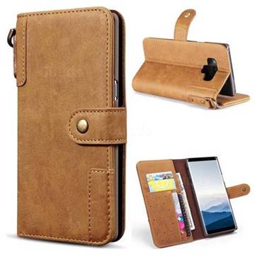 Retro Luxury Cowhide Leather Wallet Case for Samsung Galaxy Note9 - Brown