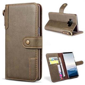Retro Luxury Cowhide Leather Wallet Case for Samsung Galaxy Note9 - Coffee