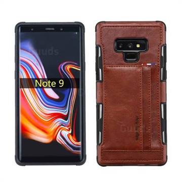 Luxury Shatter-resistant Leather Coated Card Phone Case for Samsung Galaxy Note9 - Brown