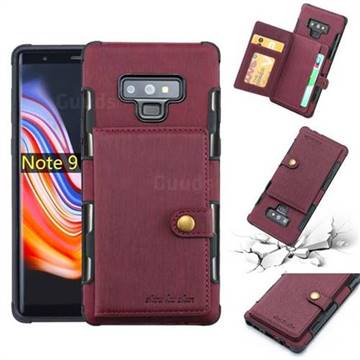 Brush Multi-function Leather Phone Case for Samsung Galaxy Note9 - Wine Red