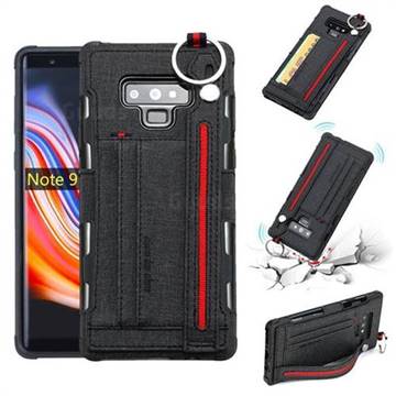 British Style Canvas Pattern Multi-function Leather Phone Case for Samsung Galaxy Note9 - Black