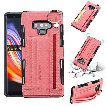 British Style Canvas Pattern Multi-function Leather Phone Case for Samsung Galaxy Note9 - Pink