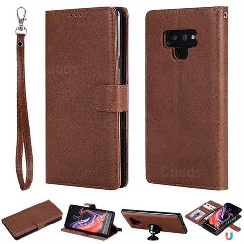 Retro Greek Detachable Magnetic PU Leather Wallet Phone Case for Samsung Galaxy Note9 - Brown
