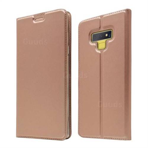 Ultra Slim Card Magnetic Automatic Suction Leather Wallet Case for Samsung Galaxy Note9 - Rose Gold