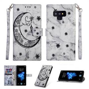 Moon Flower Marble Leather Wallet Phone Case for Samsung Galaxy Note9 - Black