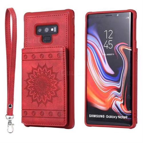 Luxury Embossing Sunflower Multifunction Leather Back Cover for Samsung Galaxy Note9 - Red