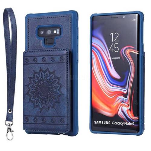 Luxury Embossing Sunflower Multifunction Leather Back Cover for Samsung Galaxy Note9 - Blue