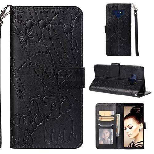 Embossing Fireworks Elephant Leather Wallet Case for Samsung Galaxy Note9 - Black