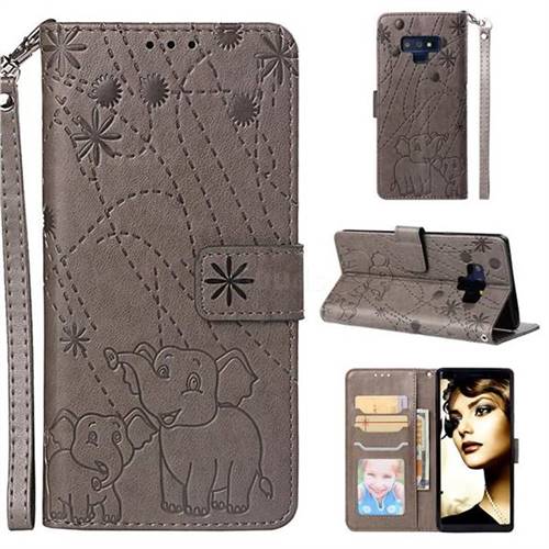 Embossing Fireworks Elephant Leather Wallet Case for Samsung Galaxy Note9 - Gray