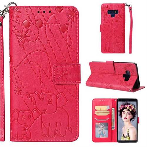 Embossing Fireworks Elephant Leather Wallet Case for Samsung Galaxy Note9 - Red