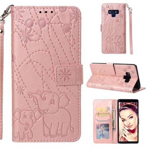 Embossing Fireworks Elephant Leather Wallet Case for Samsung Galaxy Note9 - Rose Gold