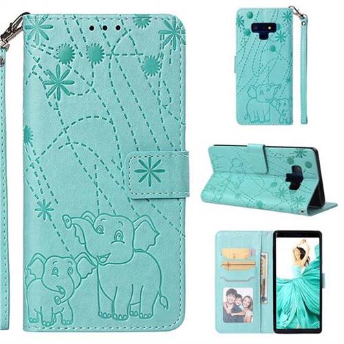 Embossing Fireworks Elephant Leather Wallet Case for Samsung Galaxy Note9 - Green