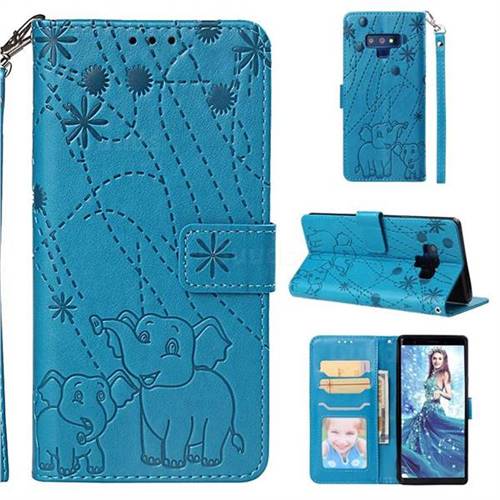 Embossing Fireworks Elephant Leather Wallet Case for Samsung Galaxy Note9 - Blue