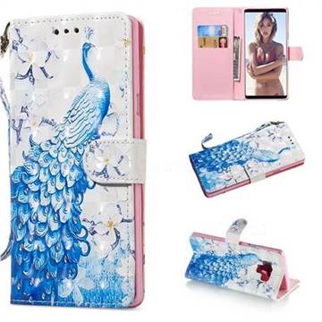 Blue Peacock 3D Painted Leather Wallet Phone Case for Samsung Galaxy Note9