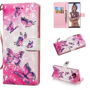 Pink Butterfly 3D Painted Leather Wallet Phone Case for Samsung Galaxy Note9