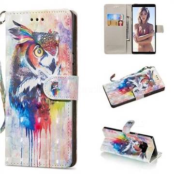 Watercolor Owl 3D Painted Leather Wallet Phone Case for Samsung Galaxy Note9