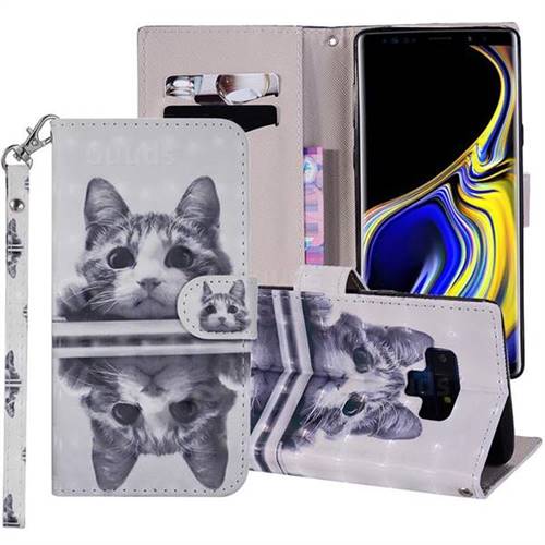 Mirror Cat 3D Painted Leather Phone Wallet Case Cover for Samsung Galaxy Note9