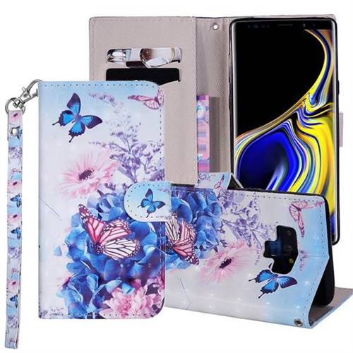 Pansy Butterfly 3D Painted Leather Phone Wallet Case Cover for Samsung Galaxy Note9
