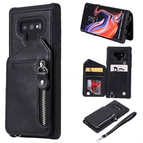 Classic Luxury Buckle Zipper Anti-fall Leather Phone Back Cover for Samsung Galaxy Note9 - Black